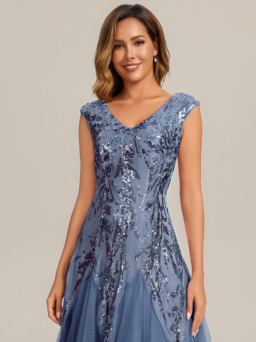 ever FREYA| Floral Sequin A Line Maxi Evening Dress with V-Neck