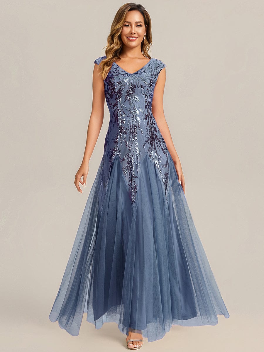 ever FREYA| Floral Sequin A Line Maxi Evening Dress with V-Neck
