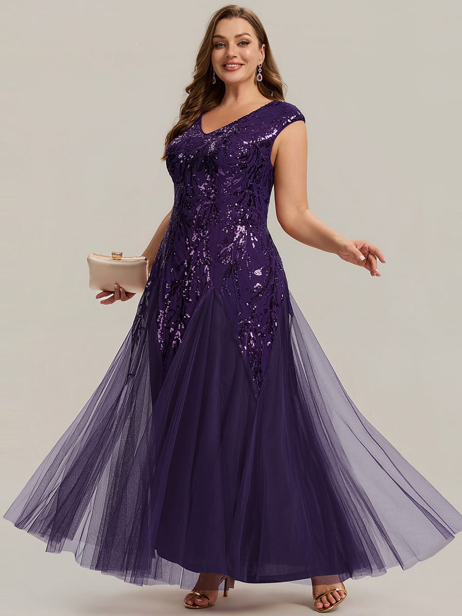 ever FREYA| Floral Sequin A Line Maxi Evening Dress with V-Neck