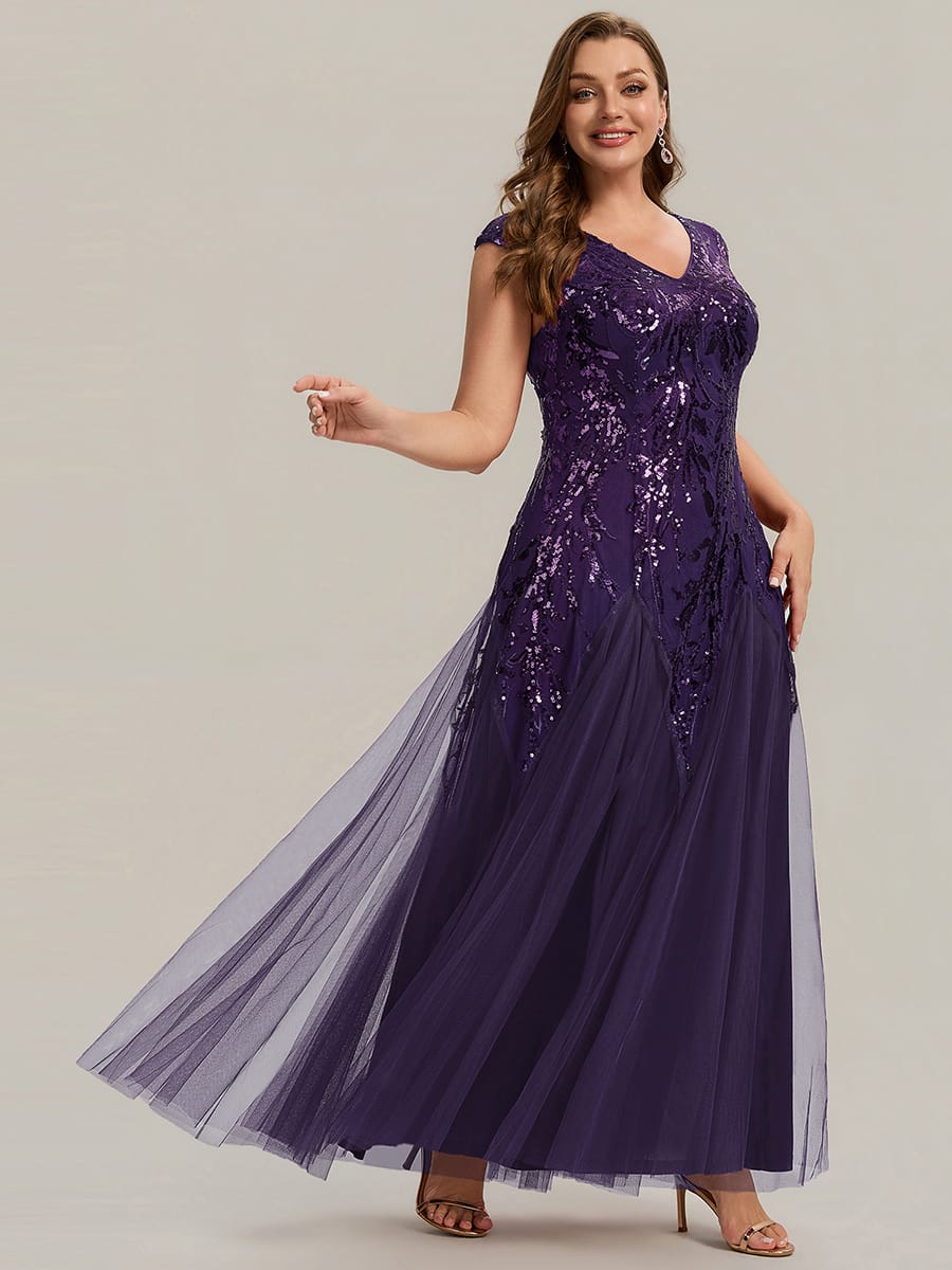 ever FREYA| Floral Sequin A Line Maxi Evening Dress with V-Neck