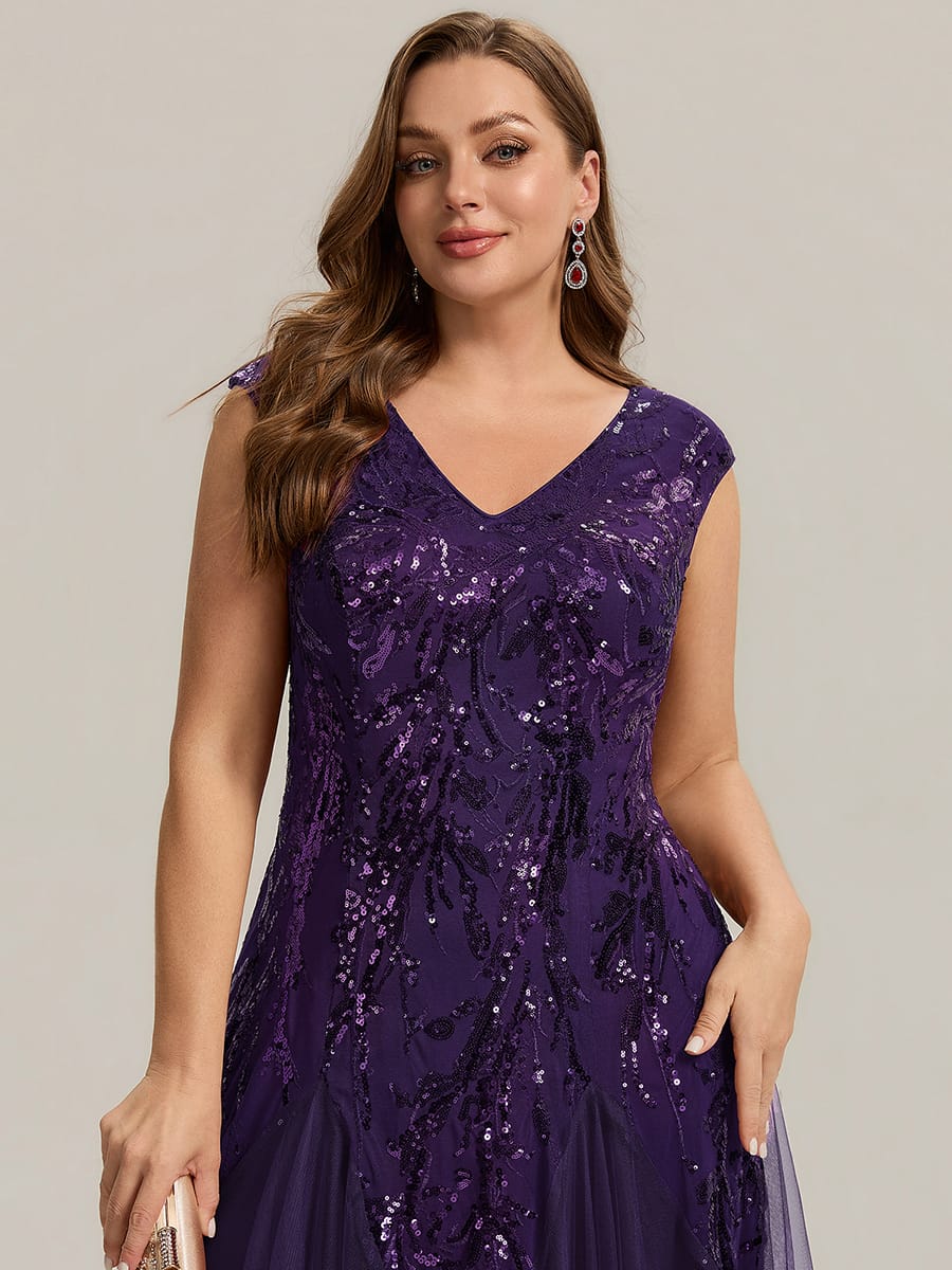 ever FREYA| Floral Sequin A Line Maxi Evening Dress with V-Neck