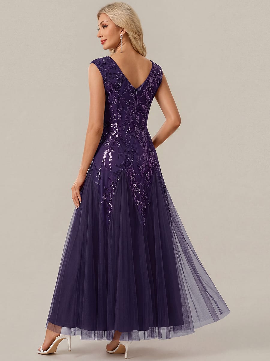 ever FREYA| Floral Sequin A Line Maxi Evening Dress with V-Neck