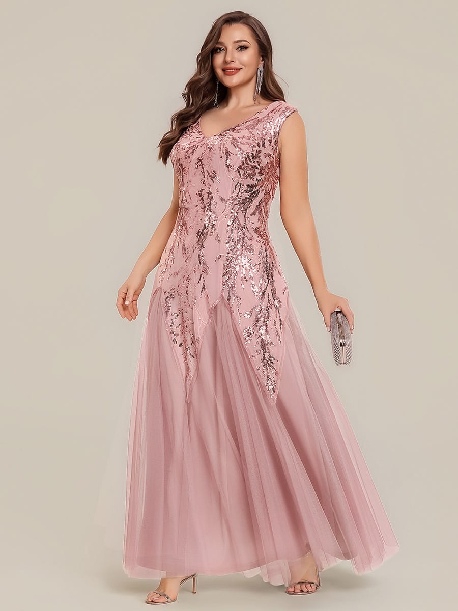 ever FREYA| Floral Sequin A Line Maxi Evening Dress with V-Neck
