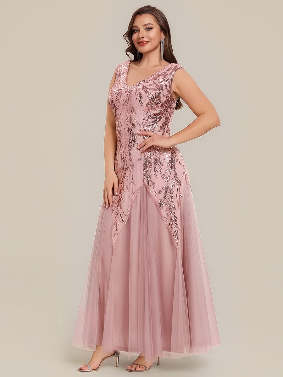 ever FREYA| Floral Sequin A Line Maxi Evening Dress with V-Neck