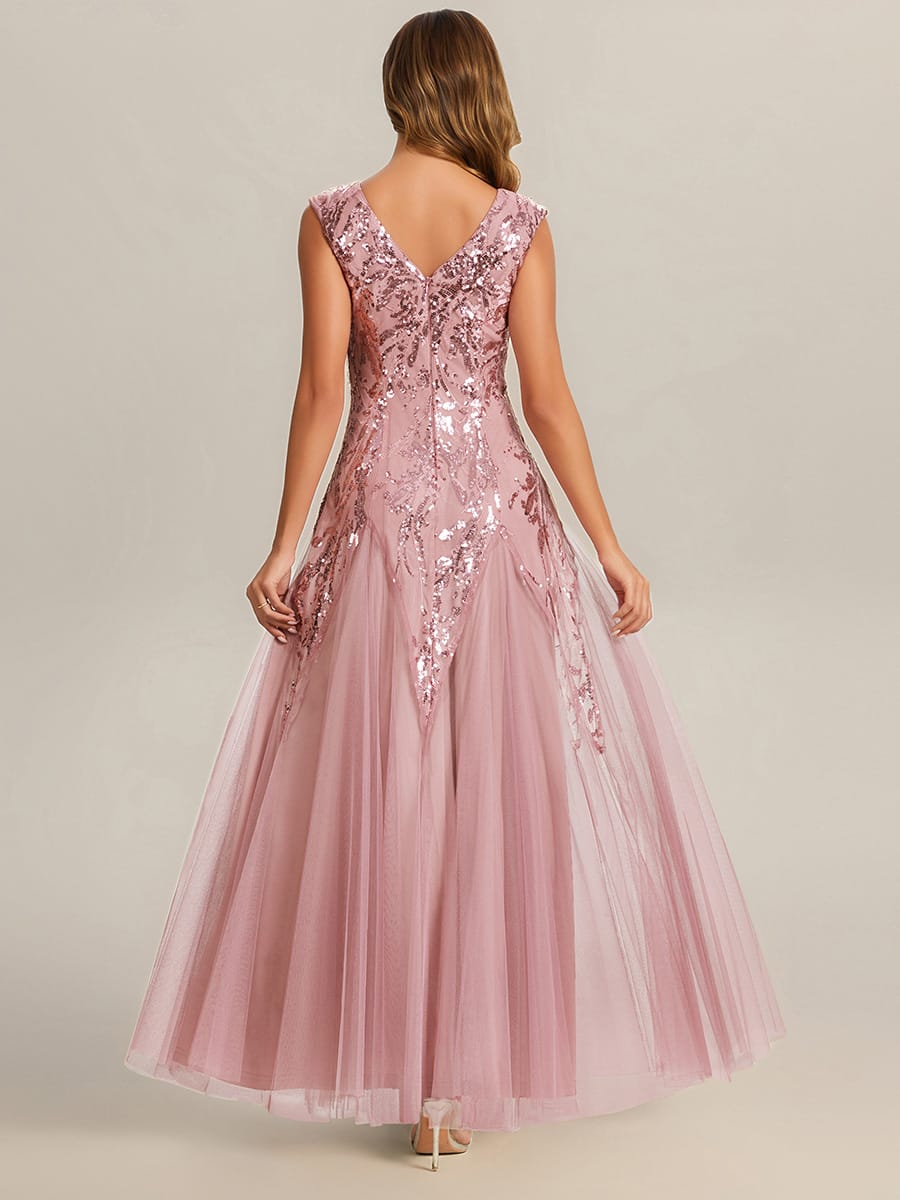 ever FREYA| Floral Sequin A Line Maxi Evening Dress with V-Neck