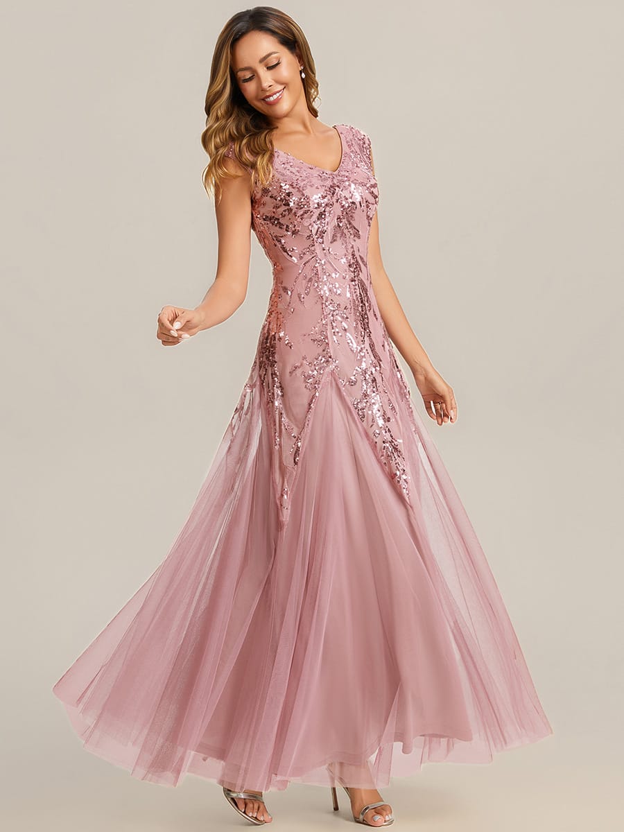 ever FREYA| Floral Sequin A Line Maxi Mother of the Bride Dress with V-Neck
