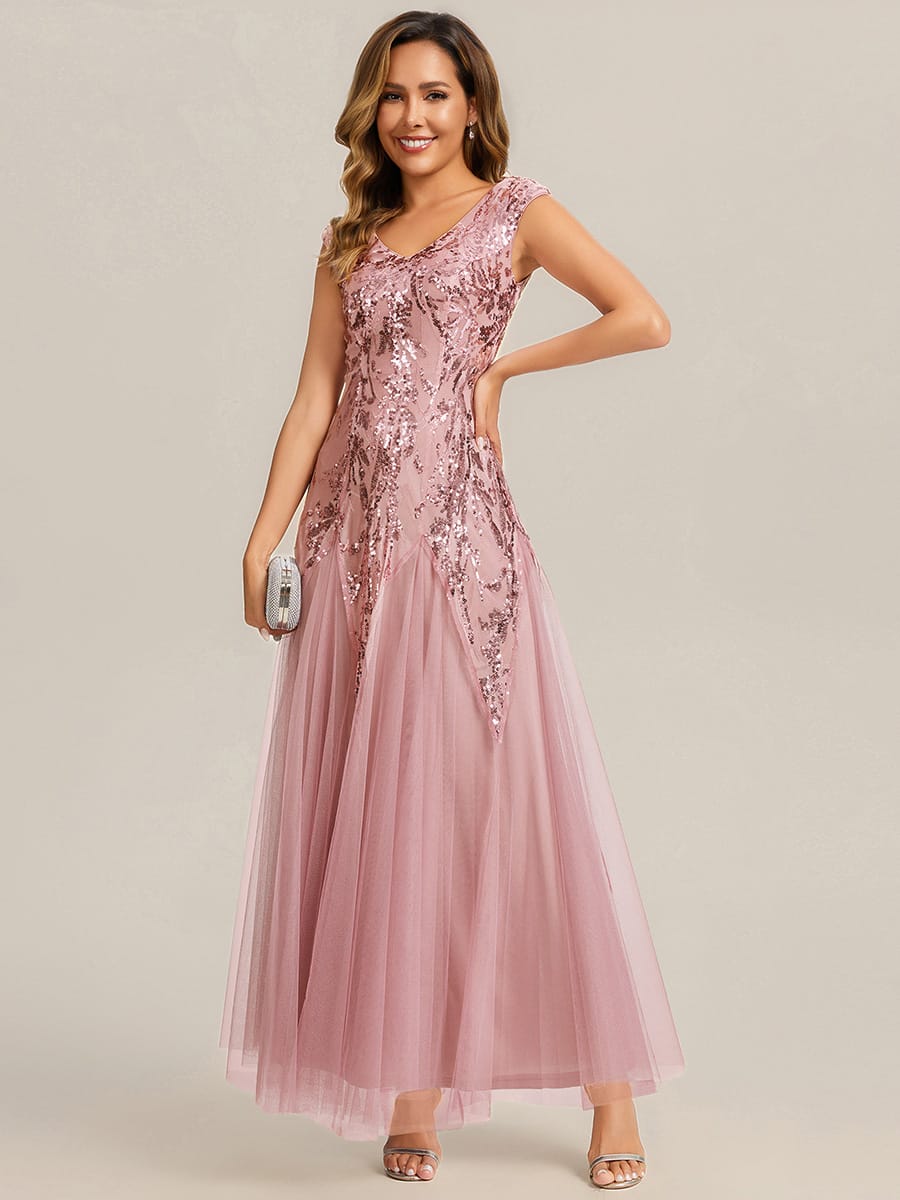 ever FREYA| Floral Sequin A Line Maxi Mother of the Bride Dress with V-Neck
