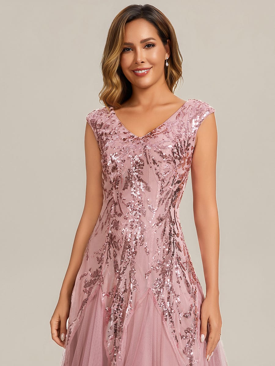 ever FREYA| Floral Sequin A Line Maxi Evening Dress with V-Neck