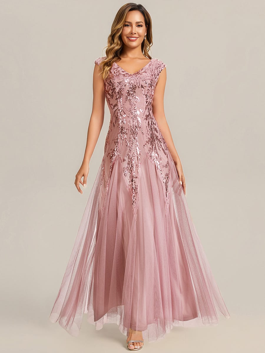 ever FREYA| Floral Sequin A Line Maxi Evening Dress with V-Neck