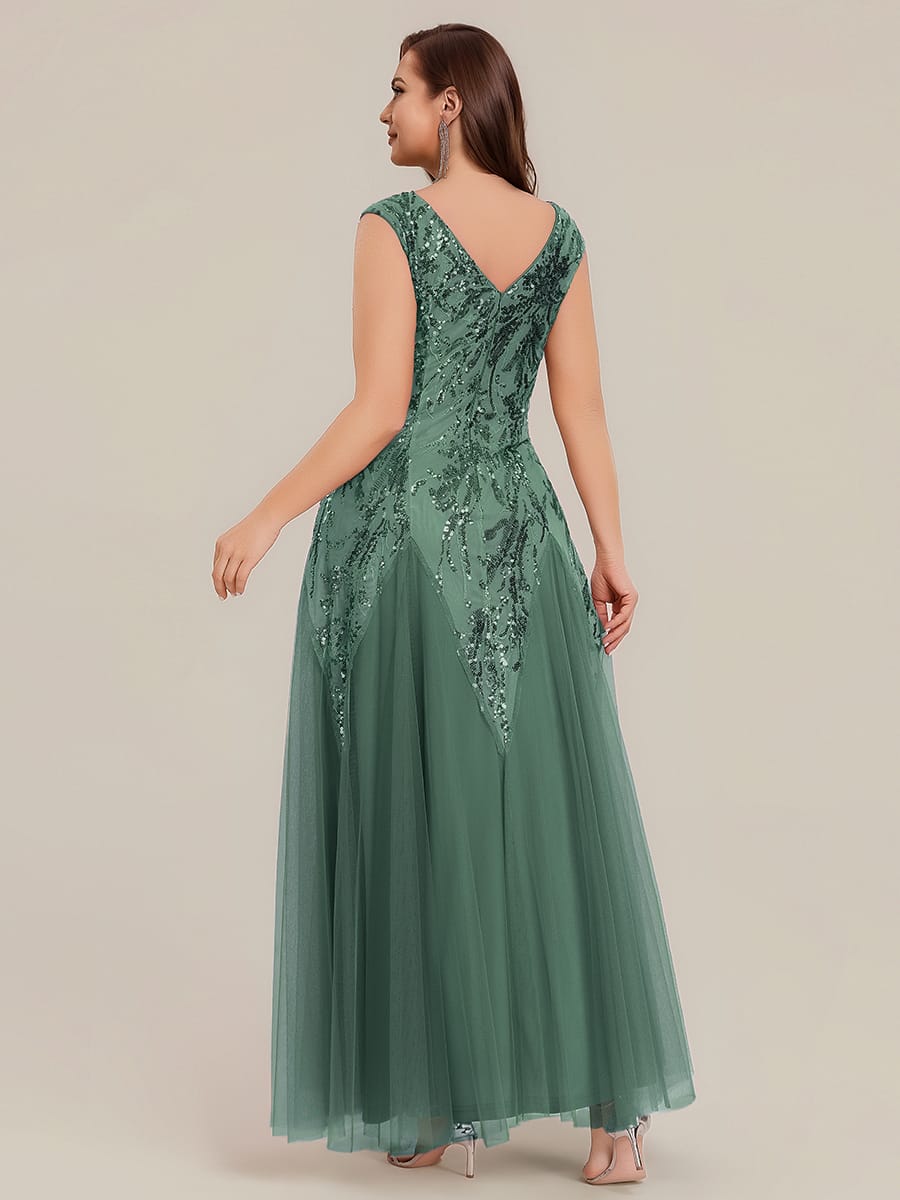 ever FREYA| Floral Sequin A Line Maxi Evening Dress with V-Neck