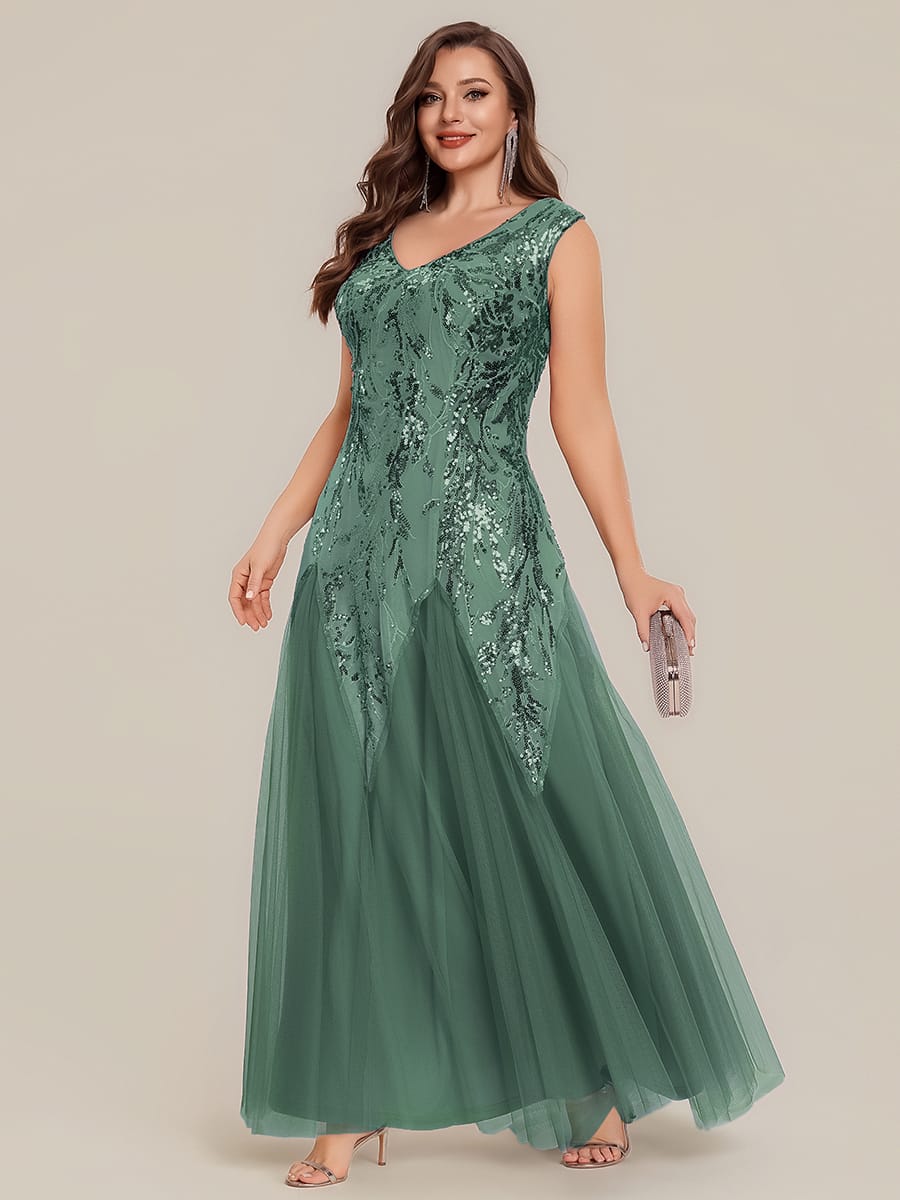 ever FREYA| Floral Sequin A Line Maxi Mother of the Bride Dress with V-Neck