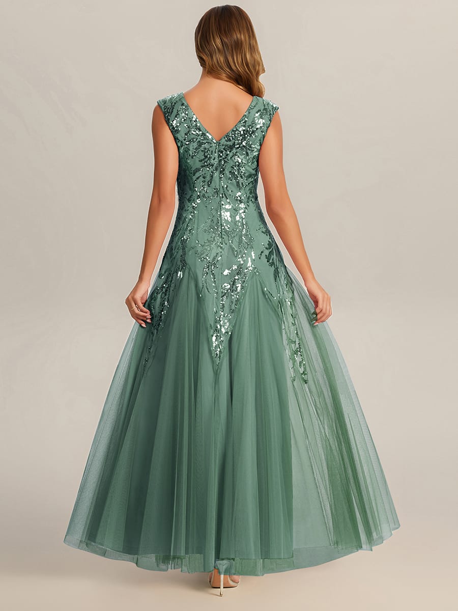 ever FREYA| Floral Sequin A Line Maxi Evening Dress with V-Neck