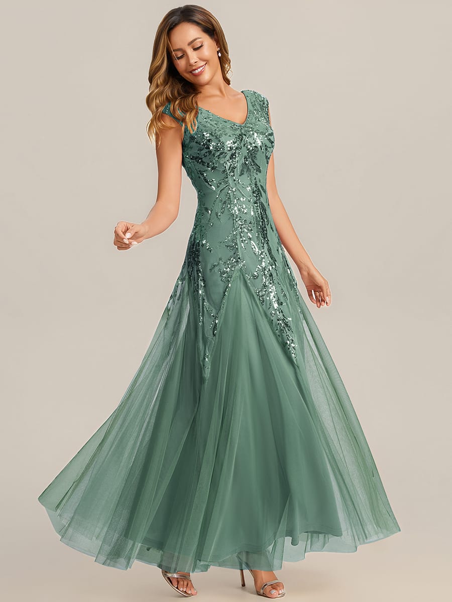 ever FREYA| Floral Sequin A Line Maxi Mother of the Bride Dress with V-Neck