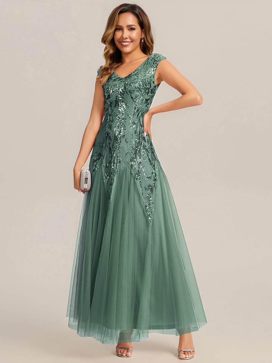 ever FREYA| Floral Sequin A Line Maxi Mother of the Bride Dress with V-Neck
