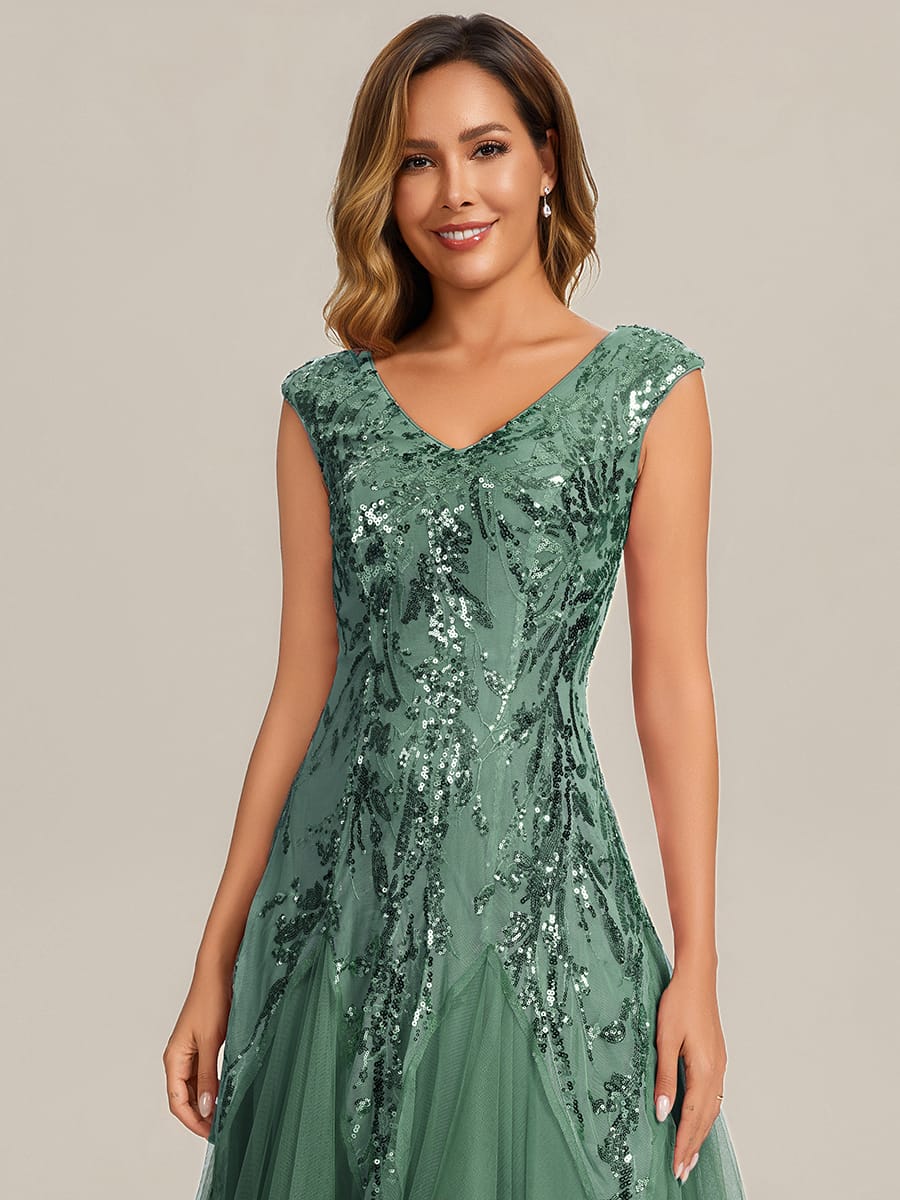 ever FREYA| Floral Sequin A Line Maxi Evening Dress with V-Neck