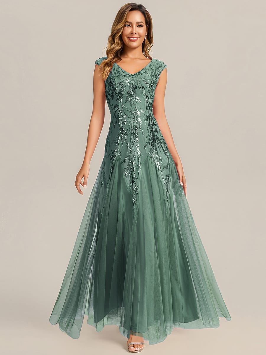 ever FREYA| Floral Sequin A Line Maxi Evening Dress with V-Neck