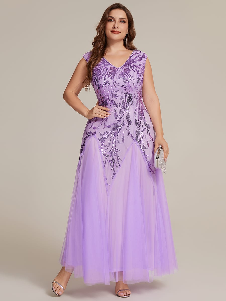 ever FREYA| Floral Sequin A Line Maxi Evening Dress with V-Neck