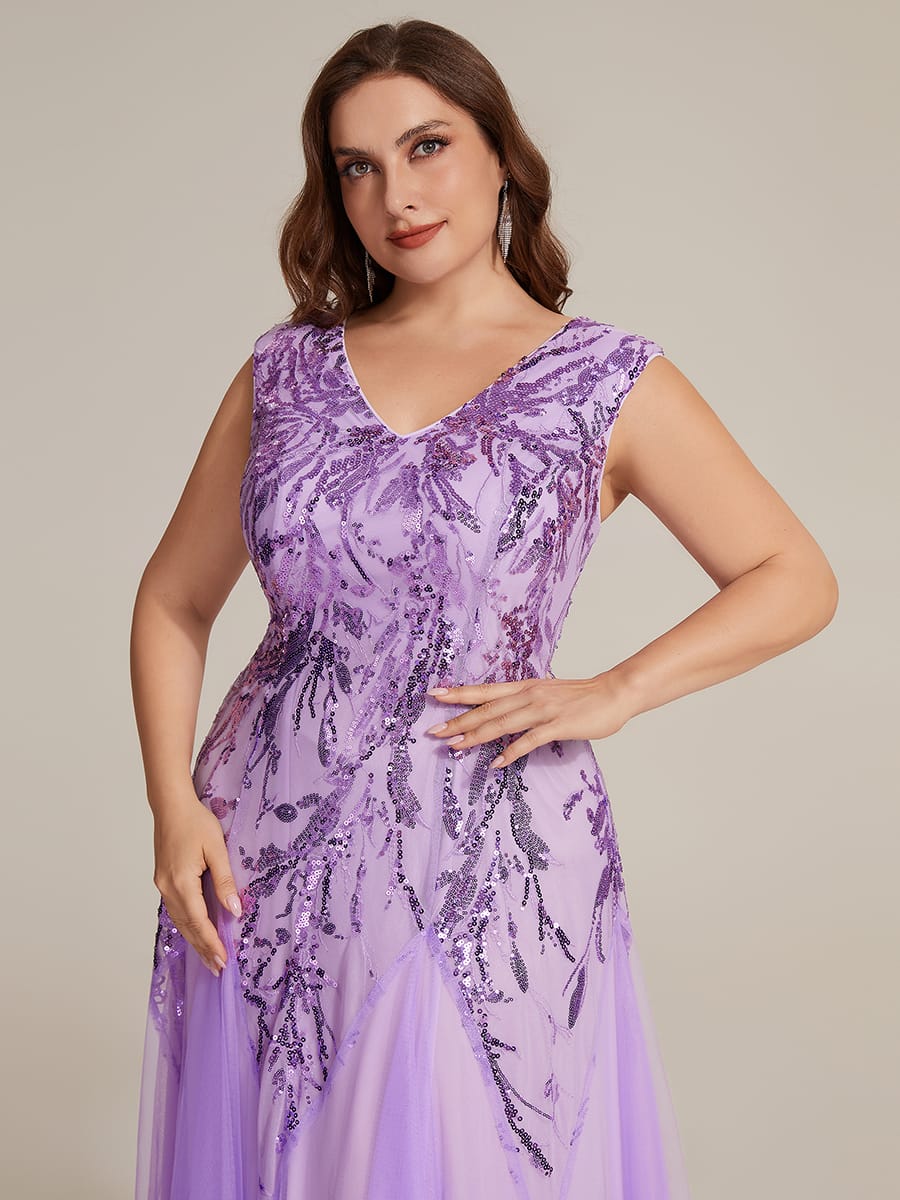 ever FREYA| Floral Sequin A Line Maxi Evening Dress with V-Neck