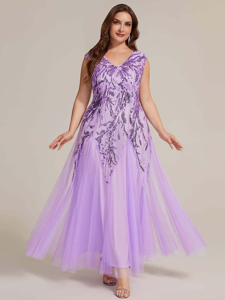 ever FREYA| Floral Sequin A Line Maxi Evening Dress with V-Neck