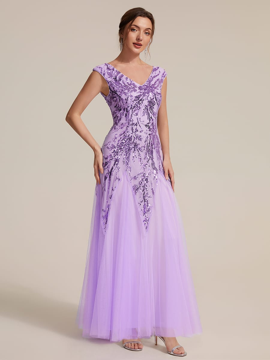 ever FREYA| Floral Sequin A Line Maxi Evening Dress with V-Neck
