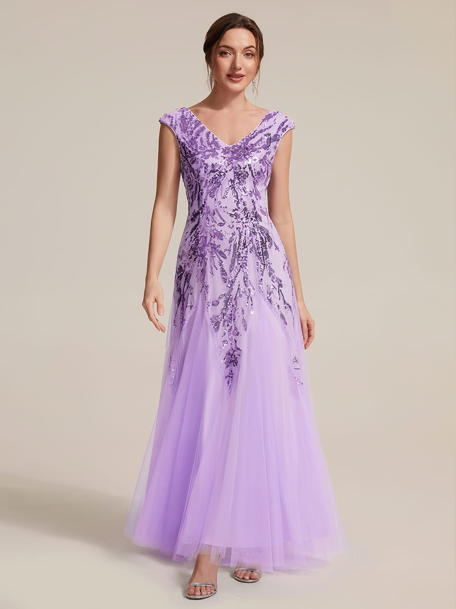 ever FREYA| Floral Sequin A Line Maxi Evening Dress with V-Neck