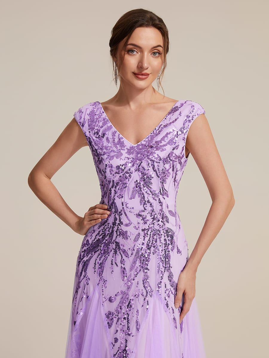 ever FREYA| Floral Sequin A Line Maxi Mother of the Bride Dress with V-Neck