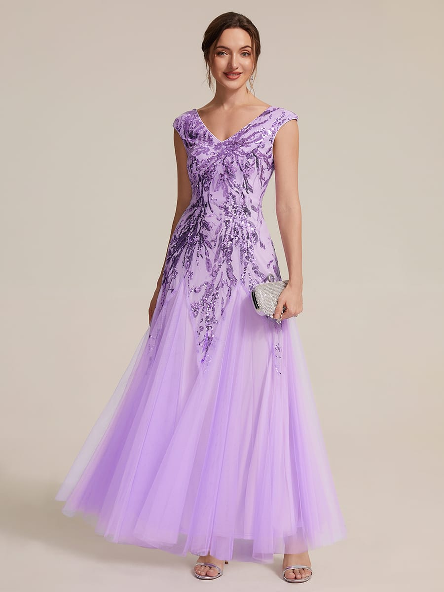 ever FREYA| Floral Sequin A Line Maxi Evening Dress with V-Neck