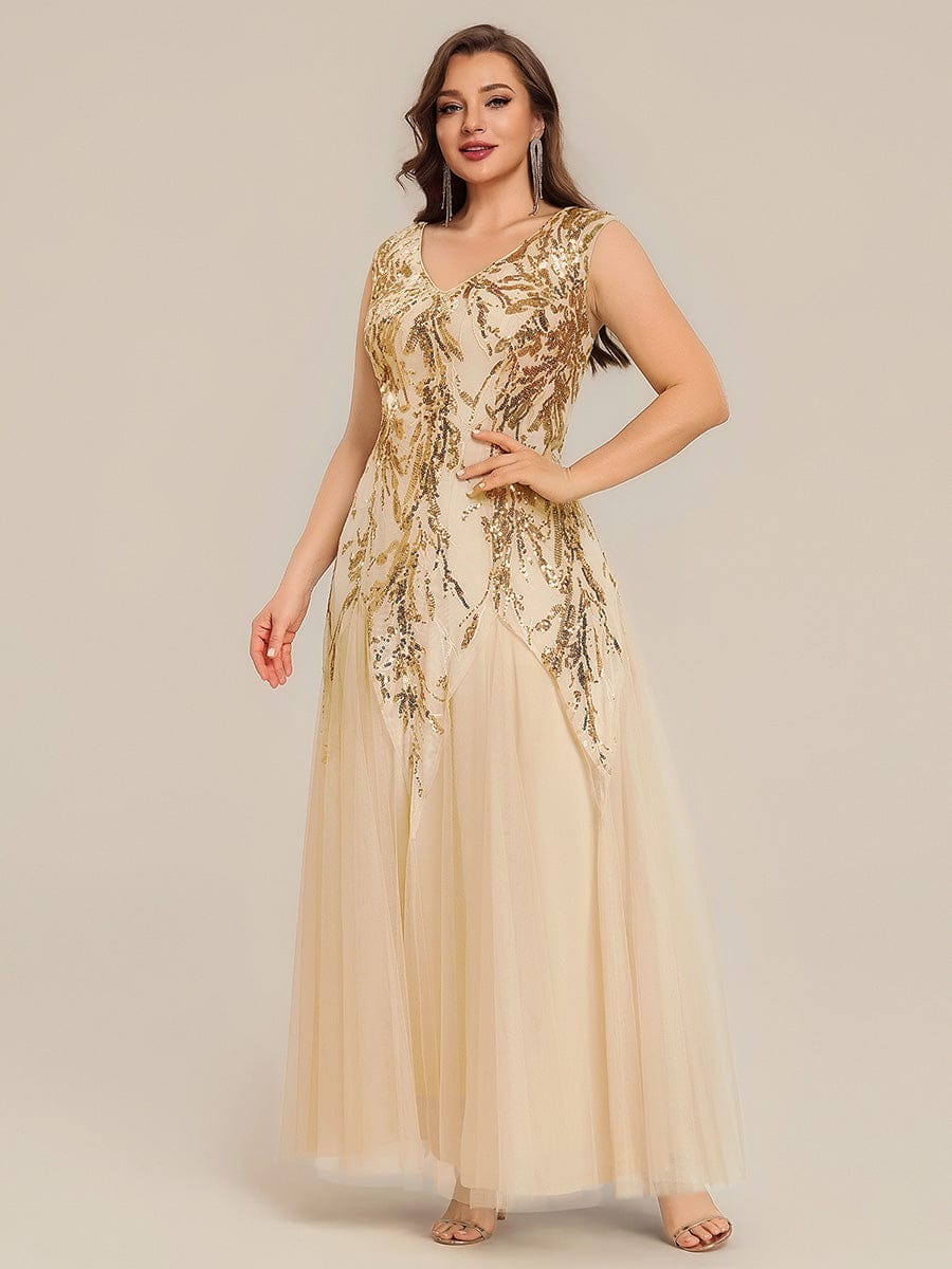 pretty FREYA|Plus Size Floral Sequin A Line Maxi Evening Dress