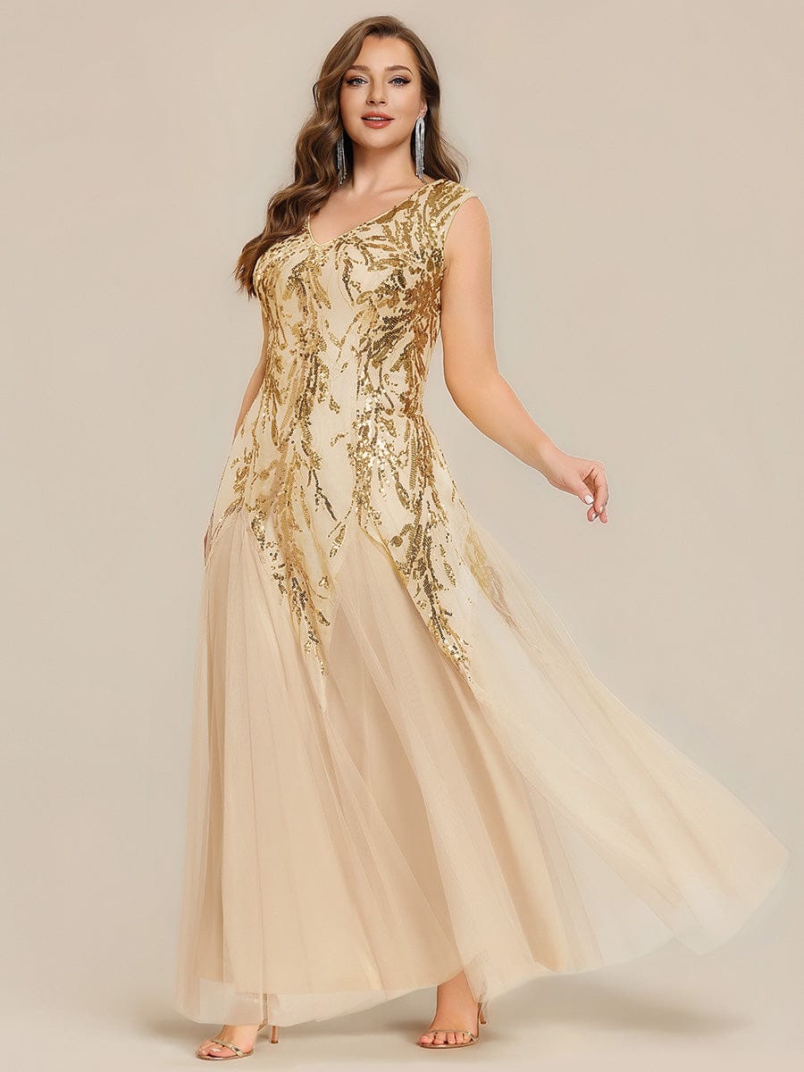 ever FREYA| Floral Sequin A Line Maxi Evening Dress with V-Neck