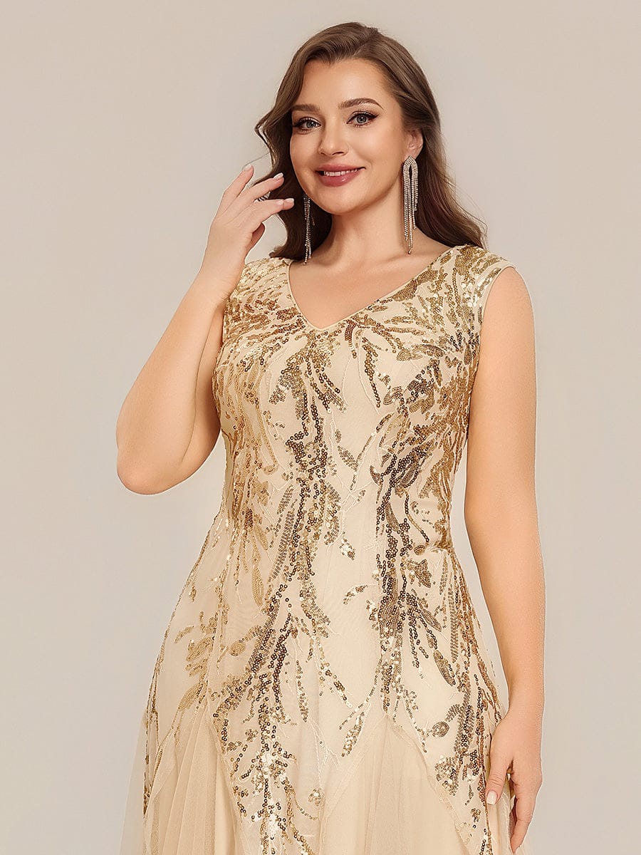 ever FREYA| Floral Sequin A Line Maxi Evening Dress with V-Neck