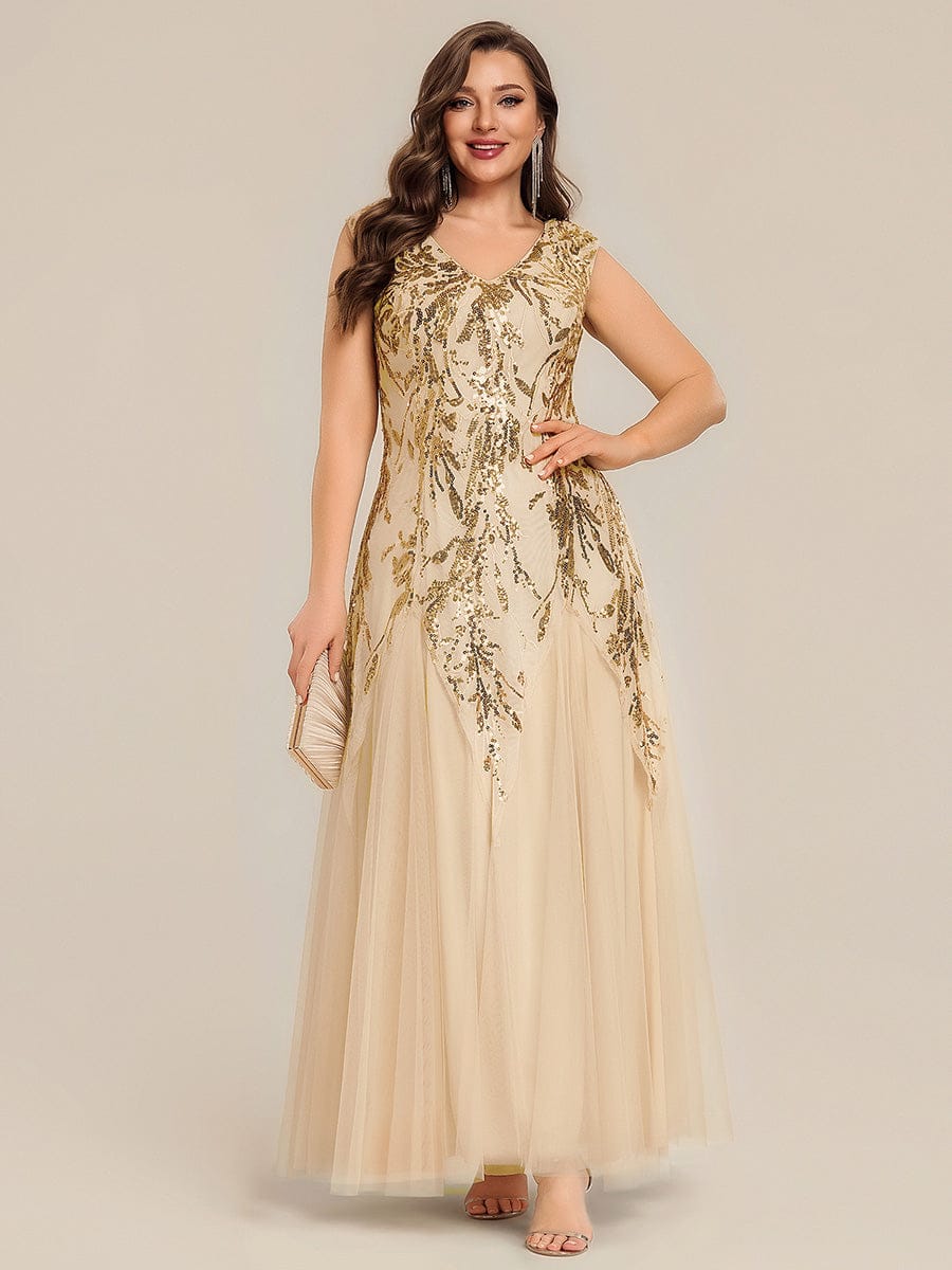 ever FREYA| Floral Sequin A Line Maxi Mother of the Bride Dress with V-Neck