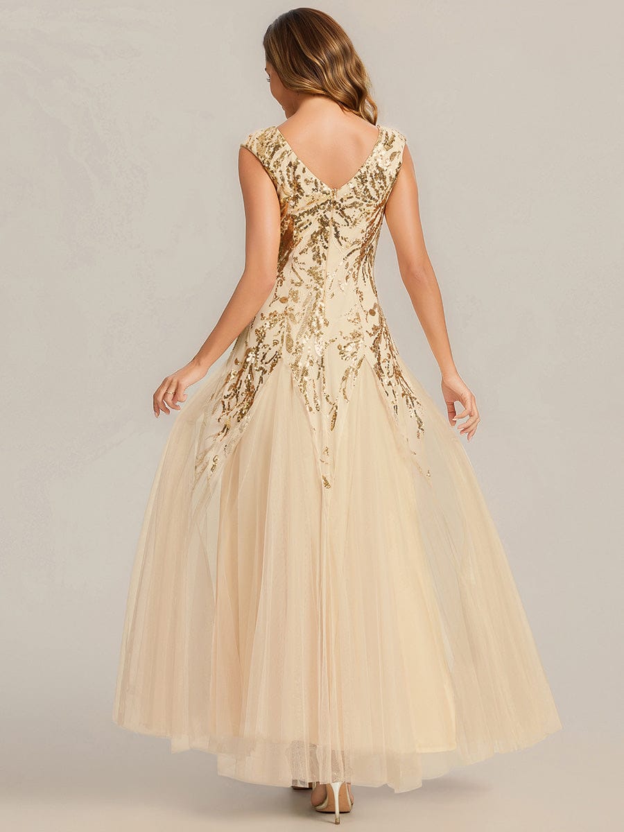 ever FREYA| Floral Sequin A Line Maxi Evening Dress with V-Neck
