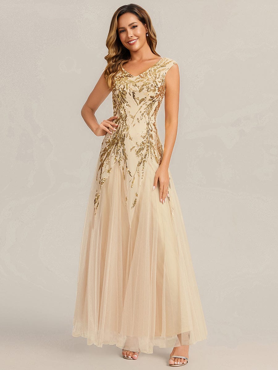 ever FREYA| Floral Sequin A Line Maxi Evening Dress with V-Neck