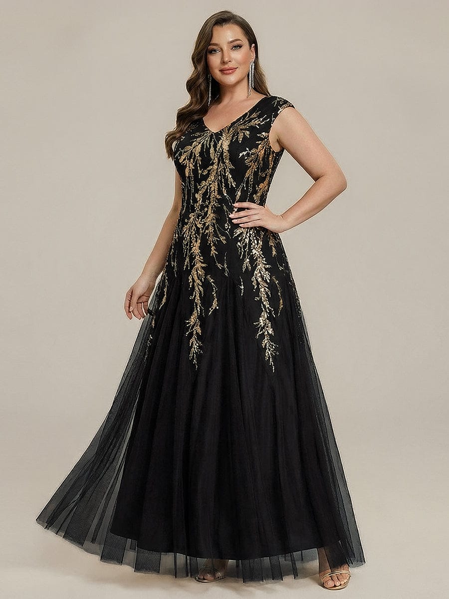 ever FREYA| Floral Sequin A Line Maxi Evening Dress with V-Neck
