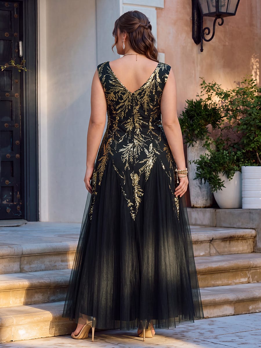 ever FREYA| Floral Sequin A Line Maxi Evening Dress with V-Neck