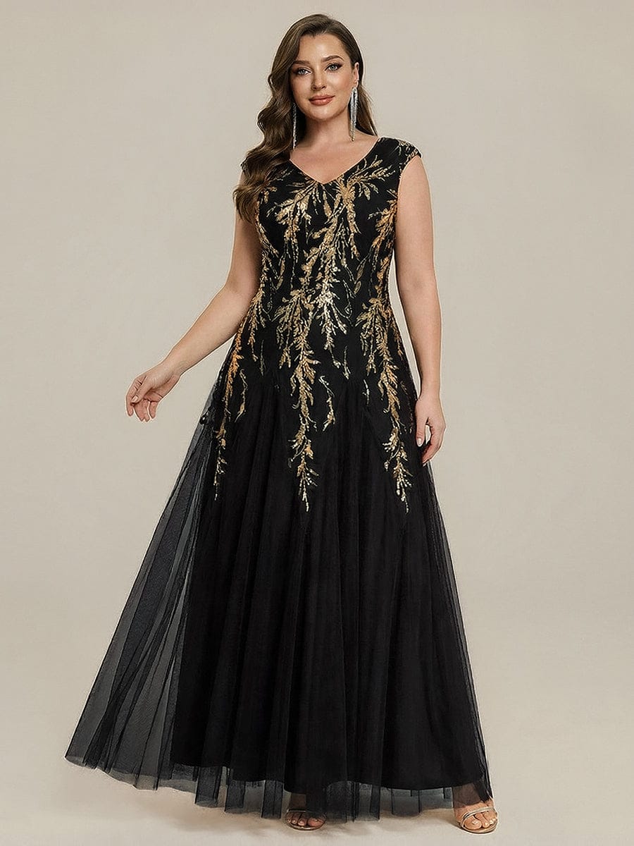 pretty FREYA|Plus Size Floral Sequin A Line Maxi Evening Dress