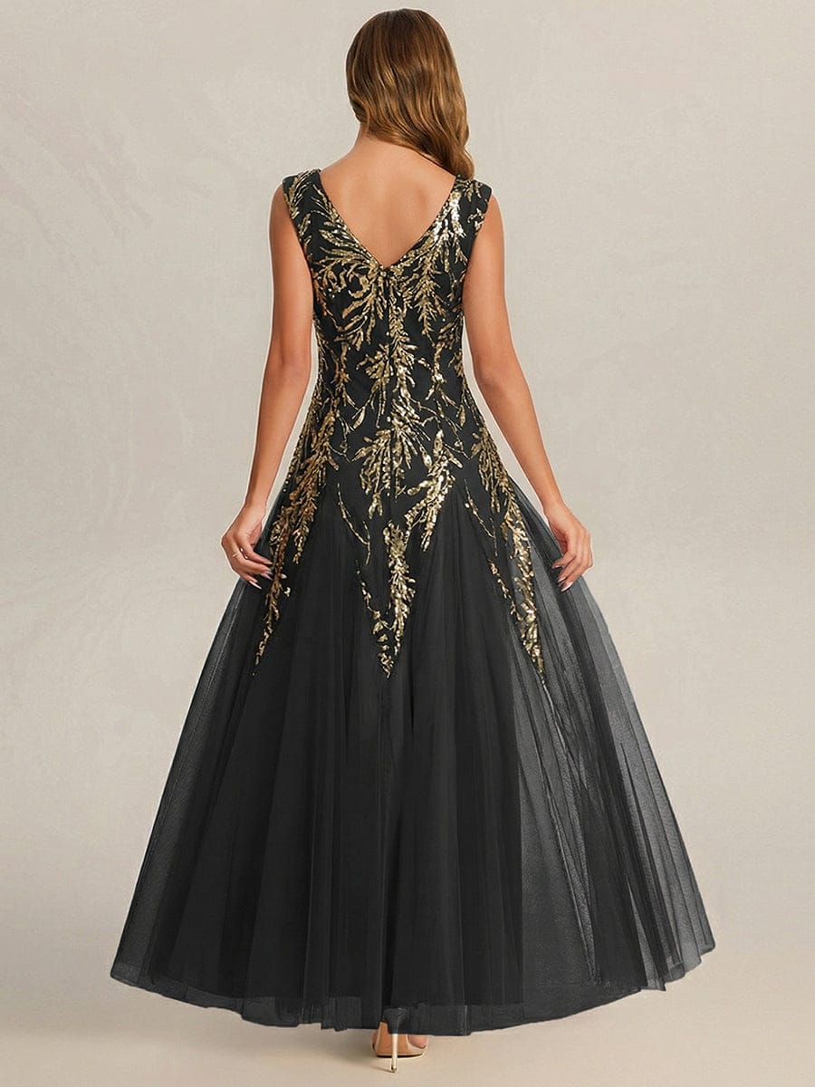 ever FREYA| Floral Sequin A Line Maxi Evening Dress with V-Neck
