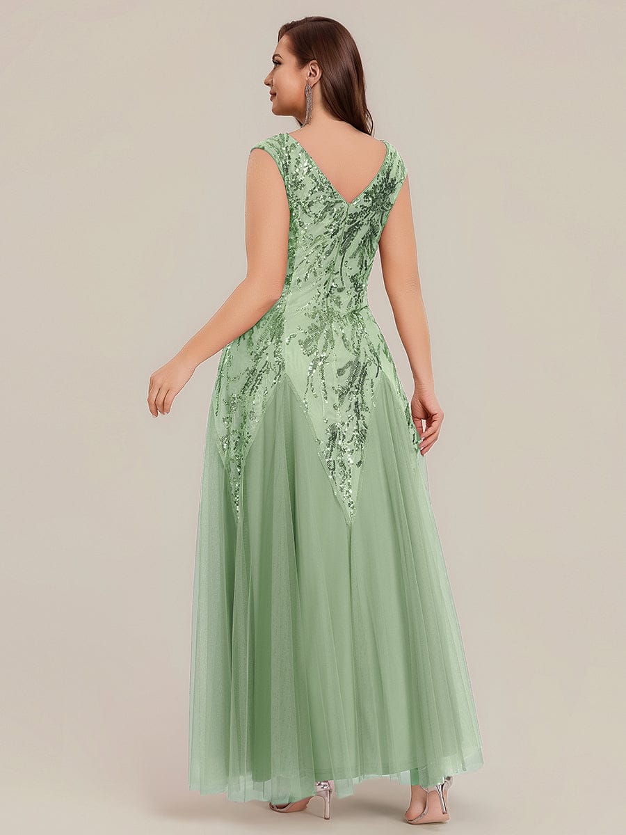 ever FREYA| Floral Sequin A Line Maxi Evening Dress with V-Neck