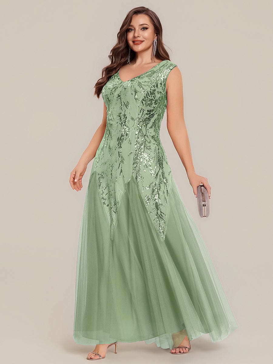 ever FREYA| Floral Sequin A Line Maxi Evening Dress with V-Neck