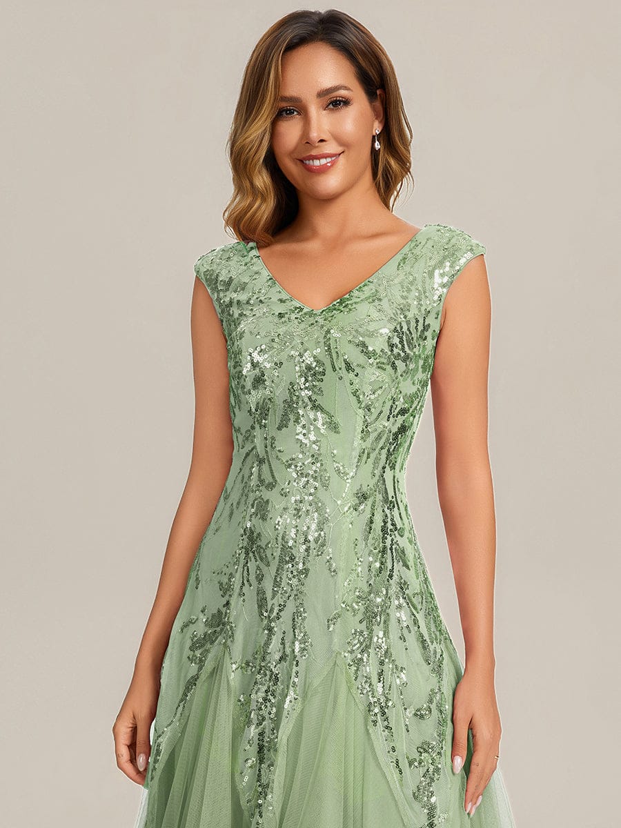 ever FREYA| Floral Sequin A Line Maxi Evening Dress with V-Neck