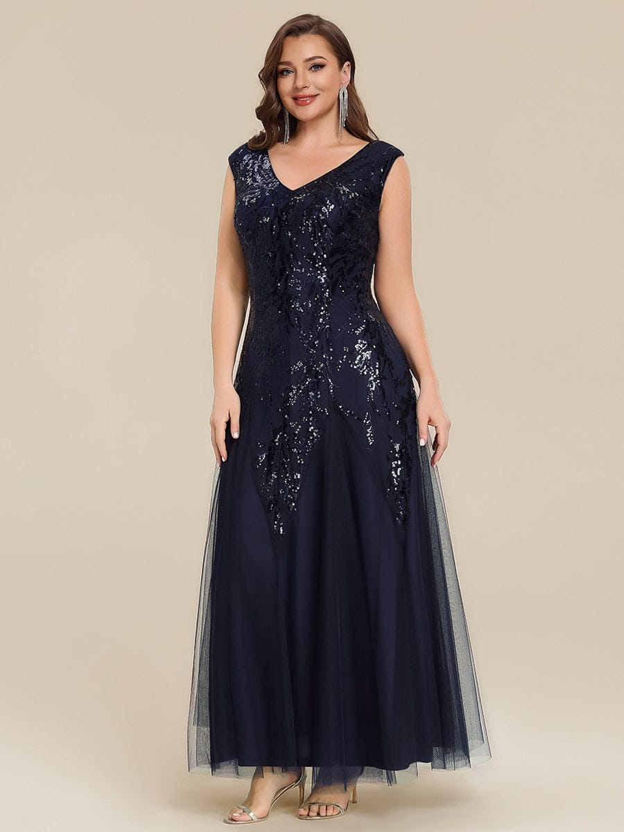 ever FREYA| Floral Sequin A Line Maxi Evening Dress with V-Neck