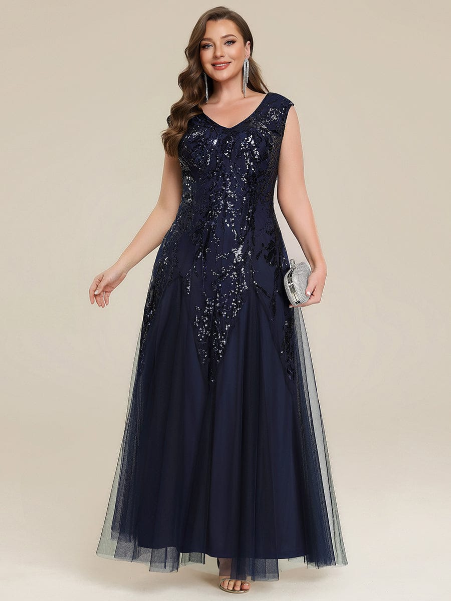ever FREYA| Floral Sequin A Line Maxi Evening Dress with V-Neck
