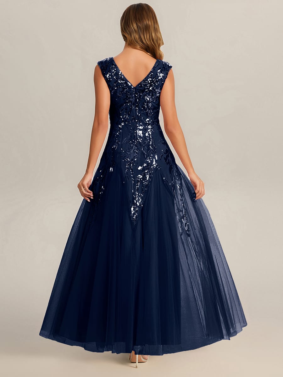 ever FREYA| Floral Sequin A Line Maxi Evening Dress with V-Neck