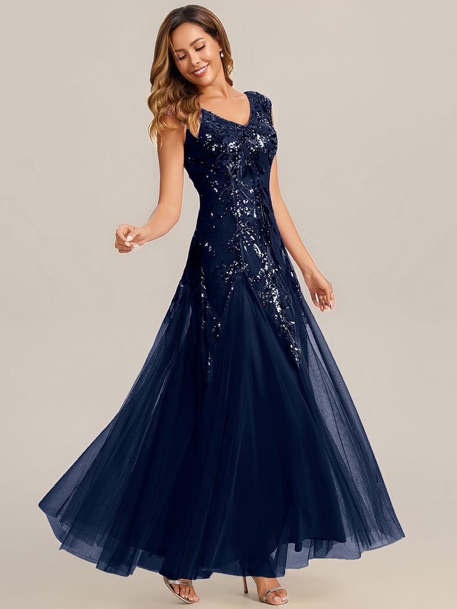 ever FREYA| Floral Sequin A Line Maxi Evening Dress with V-Neck