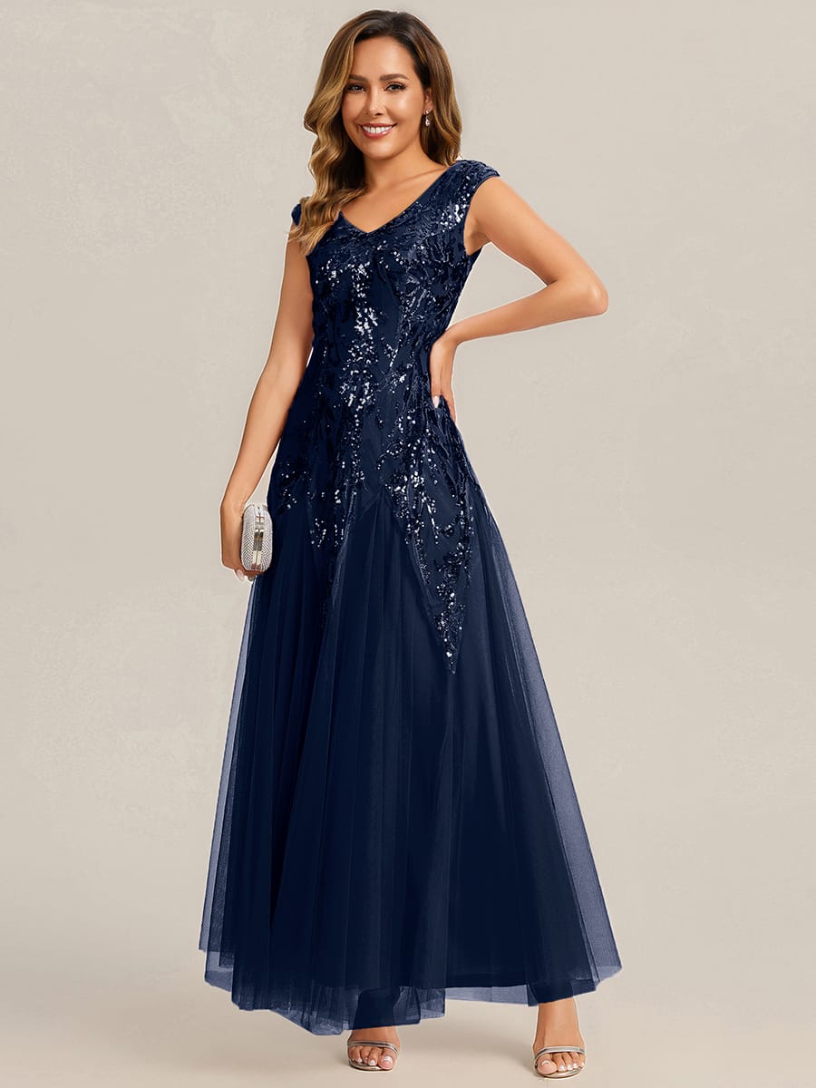 ever FREYA| Floral Sequin A Line Maxi Evening Dress with V-Neck