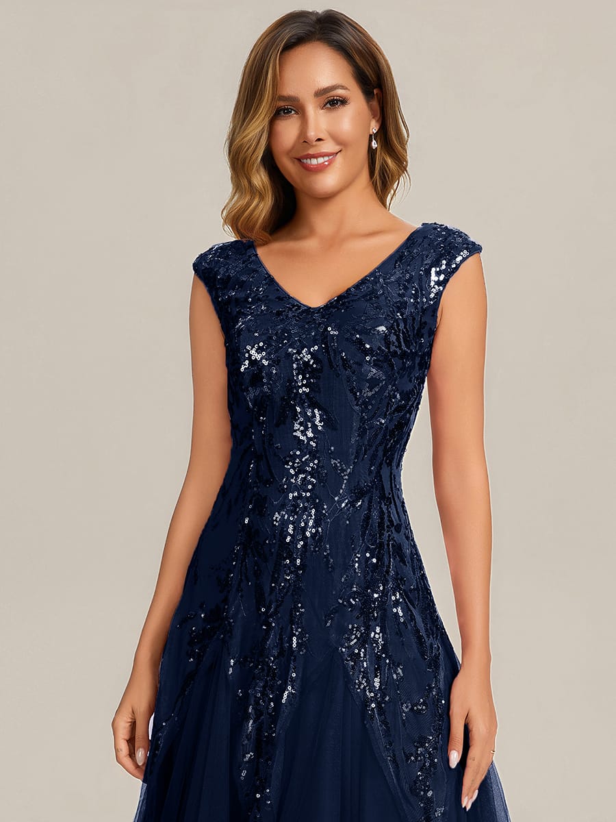 ever FREYA| Floral Sequin A Line Maxi Evening Dress with V-Neck