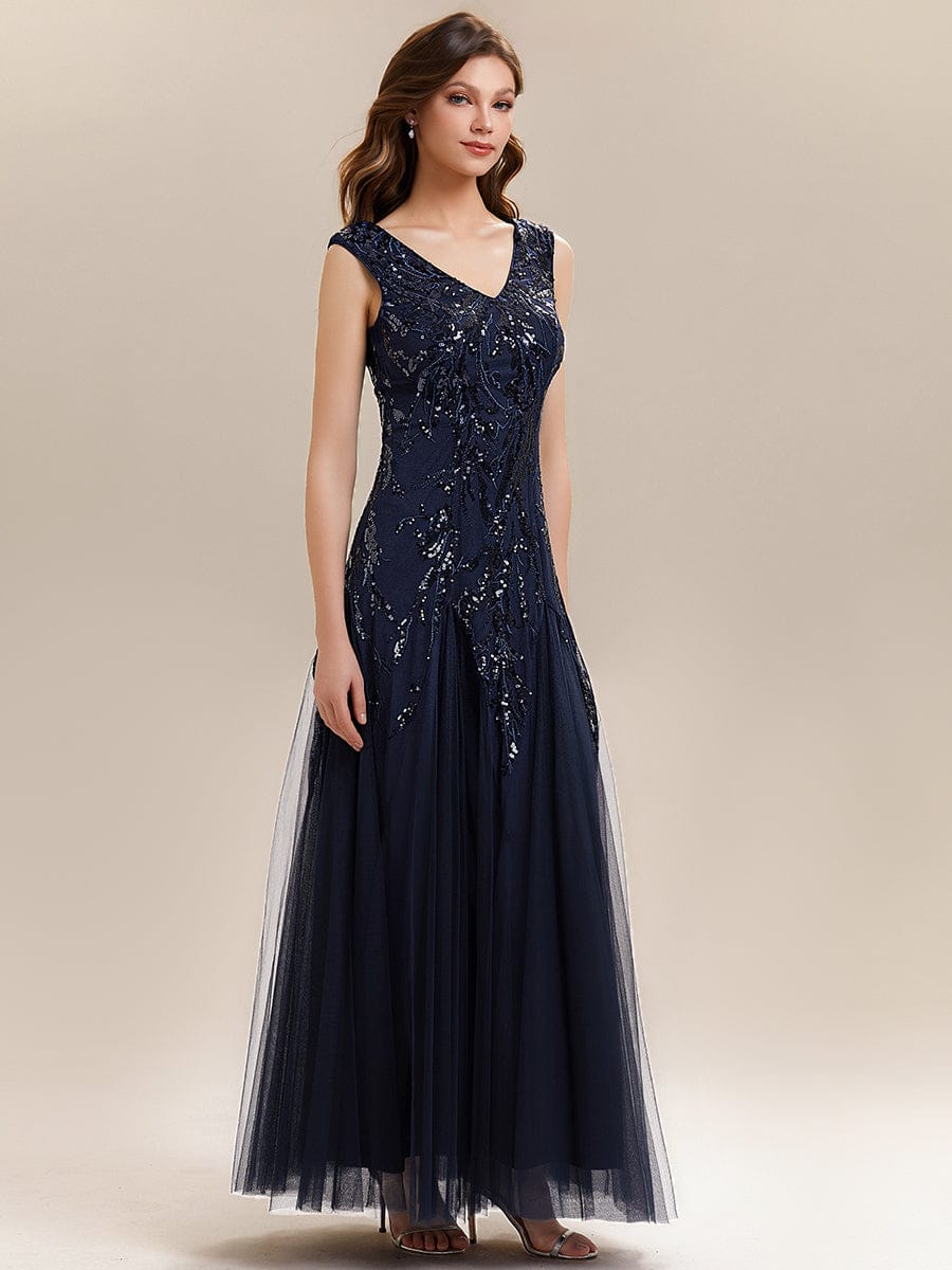 ever FREYA| Floral Sequin A Line Maxi Mother of the Bride Dress with V-Neck