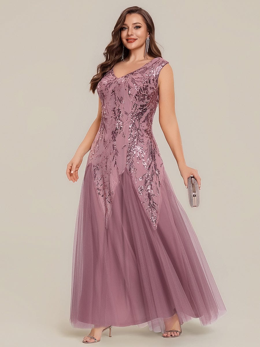 ever FREYA| Floral Sequin A Line Maxi Evening Dress with V-Neck