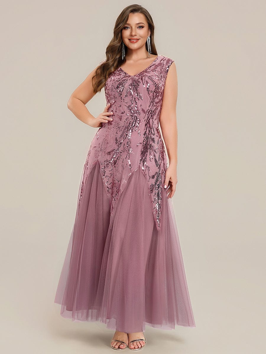 ever FREYA| Floral Sequin A Line Maxi Mother of the Bride Dress with V-Neck