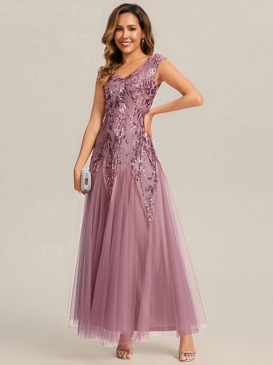 ever FREYA| Floral Sequin A Line Maxi Evening Dress with V-Neck